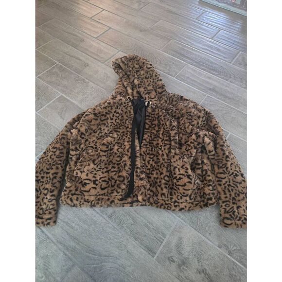 Women's Hyfve Animal Leopard Print Open Front Hooded Jacket Coat Size Large‎ - Picture 1 of 8